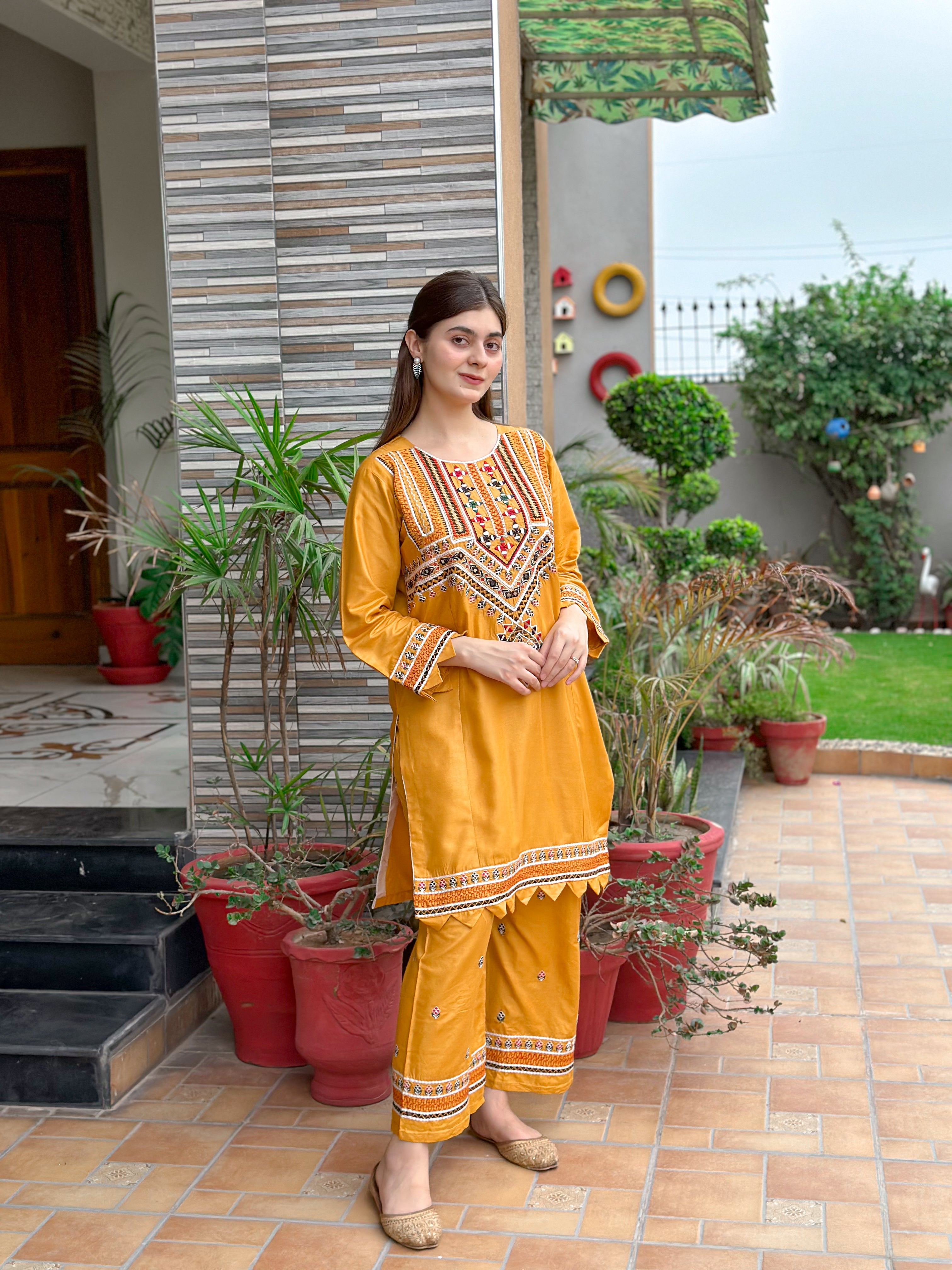 SINDHI EMBORIDERY 2PC LAWN (MUSTARD)