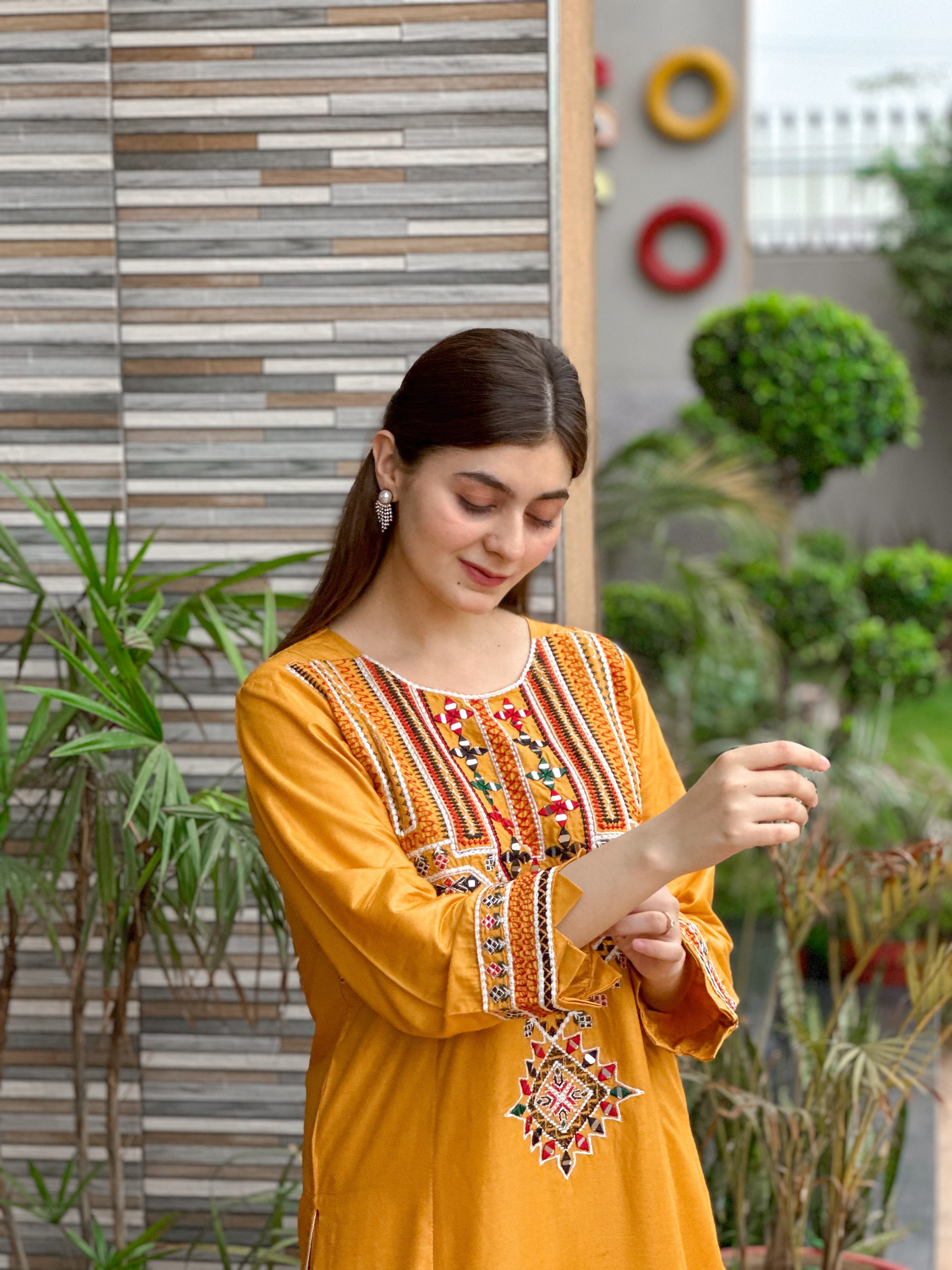 SINDHI EMBORIDERY 2PC LAWN (MUSTARD)