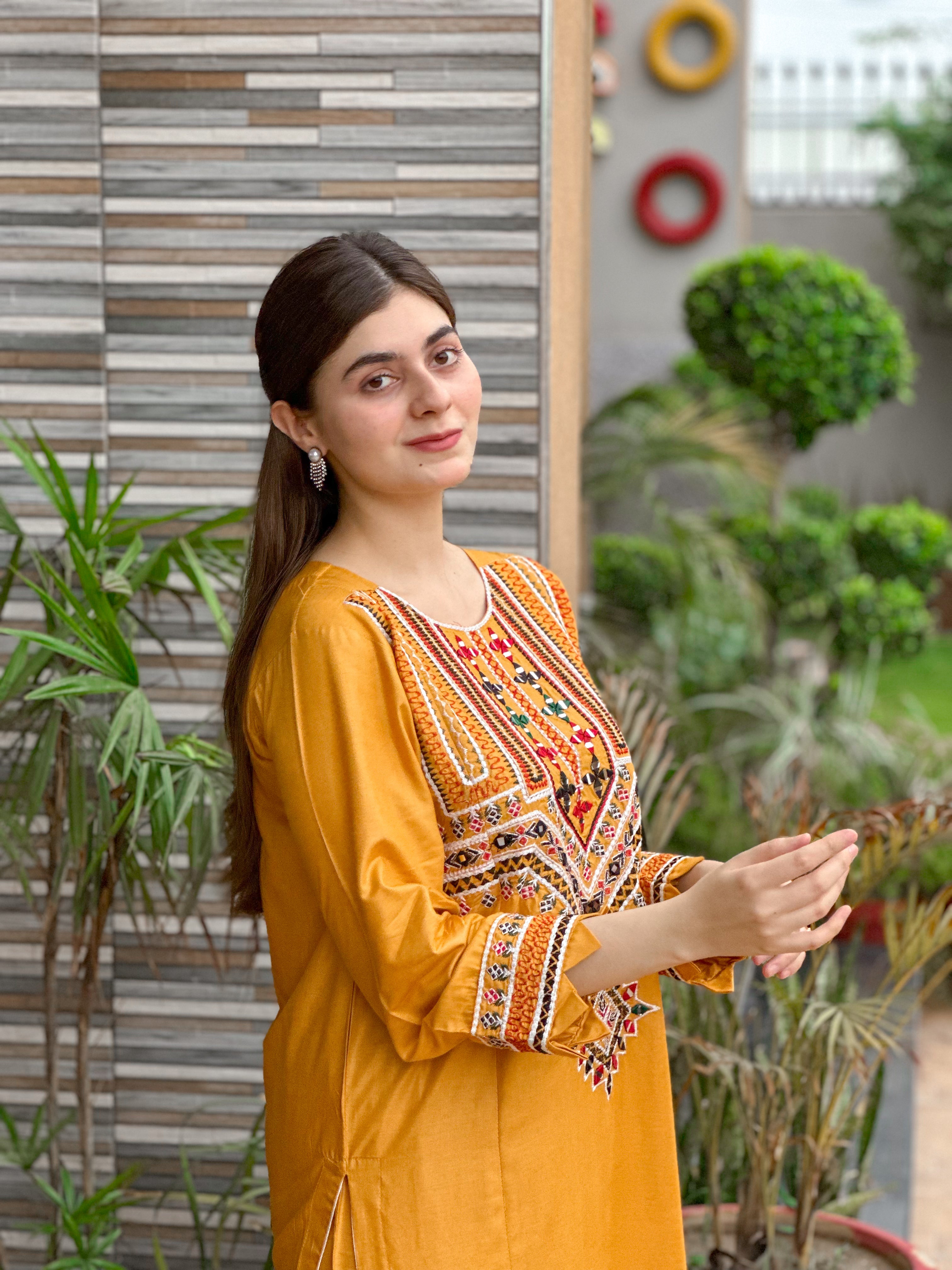 SINDHI EMBORIDERY 2PC LAWN (MUSTARD)